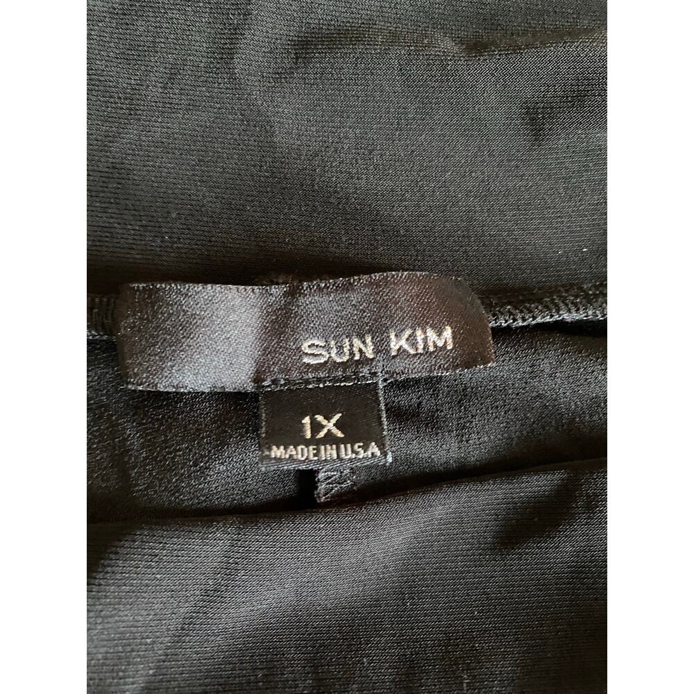 Sun Kim Asymmetrical Black Slinky Knit Mid Length  Skirt 1X Artsy Lagenlook - Picture 3 of 6